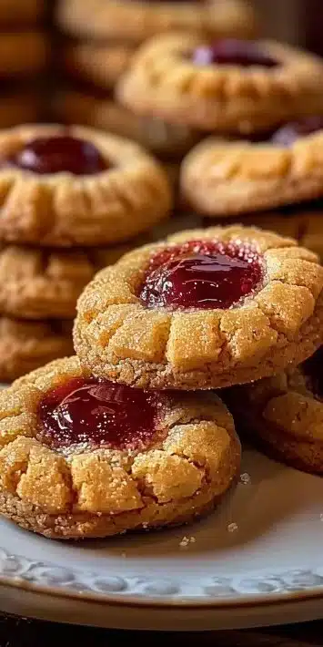 Delicious thumbprint cookies filled with jam and topped with powdered sugar