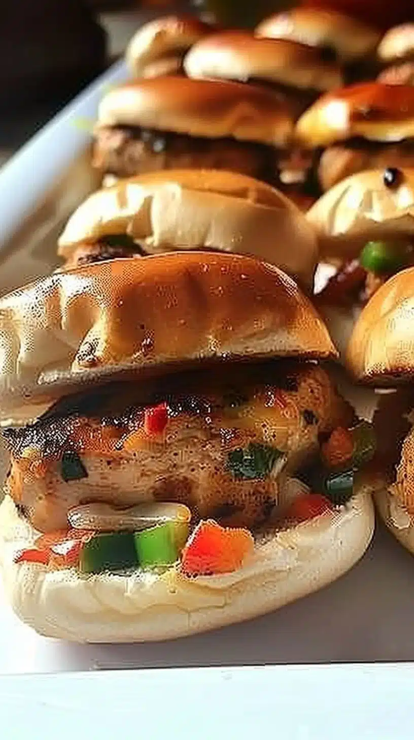Plate of 5 delicious turkey sliders with toppings and sides