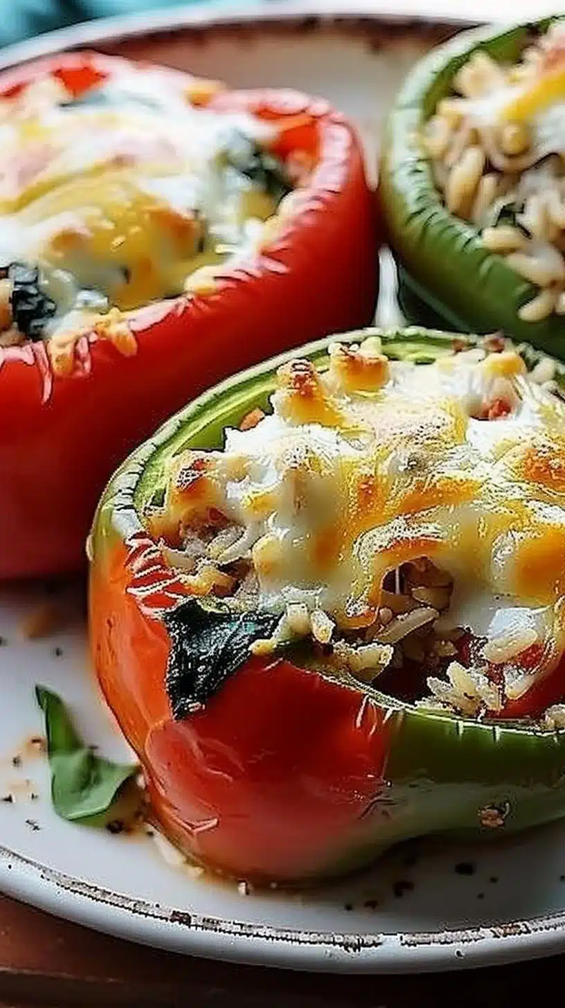 Turkey and spinach stuffed peppers on a plate, showcasing a nutritious meal option.