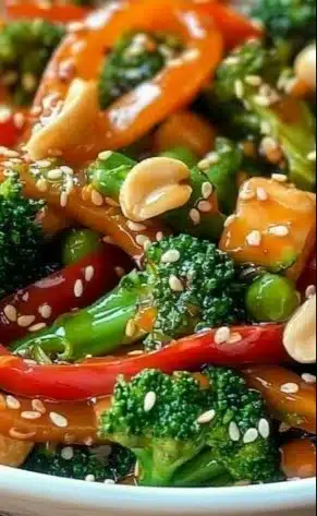 Colorful veggie stir-fry with ginger soy sauce and fresh vegetables