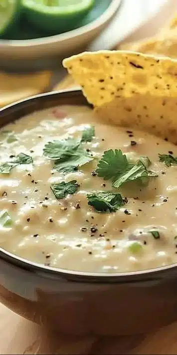 Delicious white cheese dip served with tortilla chips