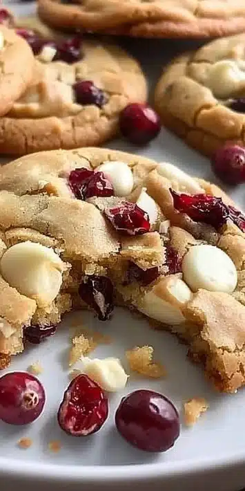 Plate of freshly baked white chocolate cranberry cookies