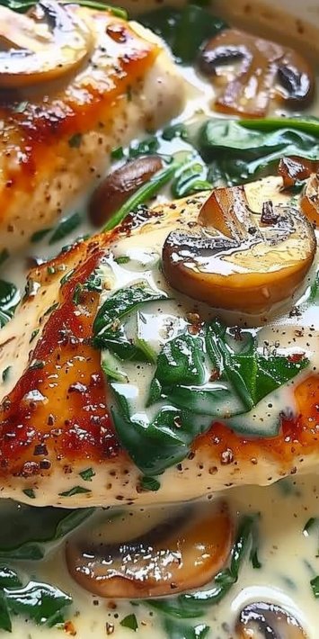 Creamy Spinach & Mushroom Chicken (lightened) Delightful Recipe
