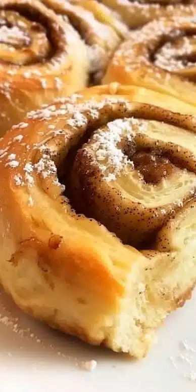 Baked banana bread cinnamon rolls topped with cinnamon glaze