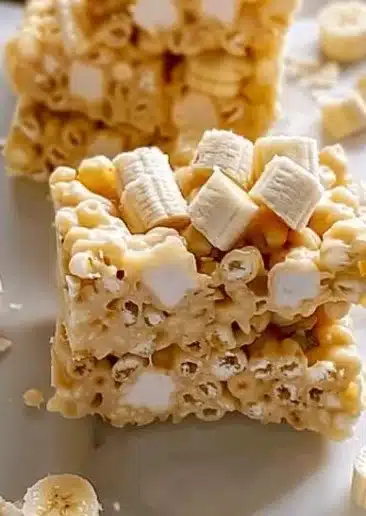 Delicious Banana Pudding Rice Krispie Treats dessert in a colorful bowl.