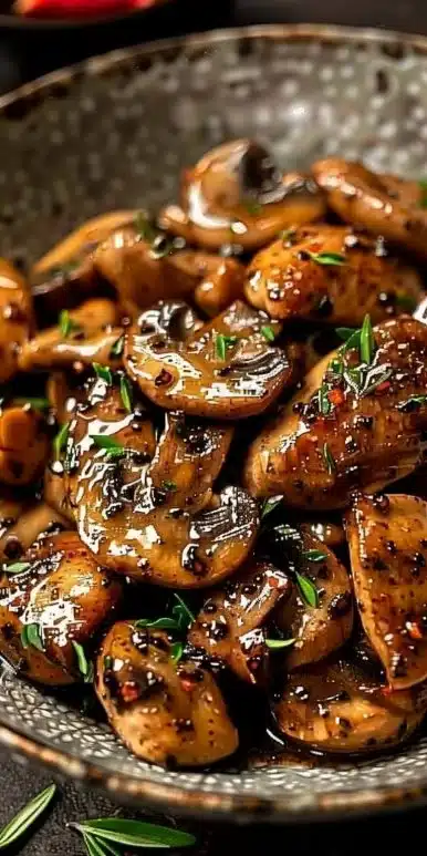 Delicious Black Pepper Chicken with Mushrooms served on a plate