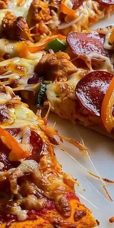 Delicious chicken crust pizza with fresh toppings and flavors