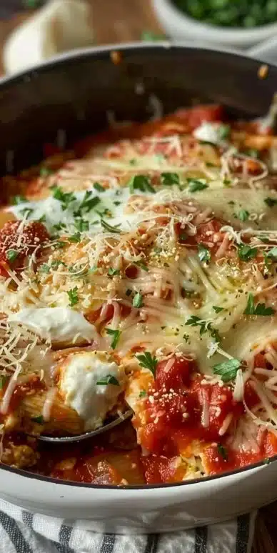 Chicken Parm Cottage Cheese Bowl filled with cheesy goodness and marinara sauce