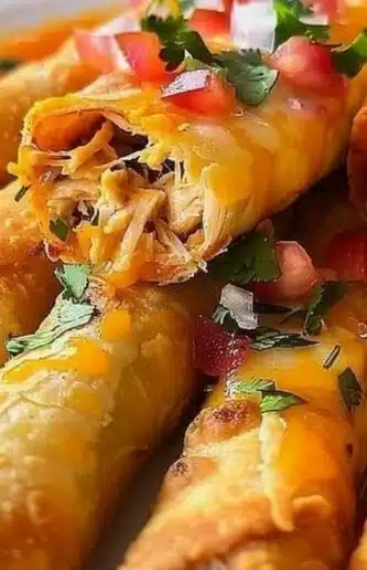 Deliciously crispy Chicken Taquitos served with salsa and guacamole.