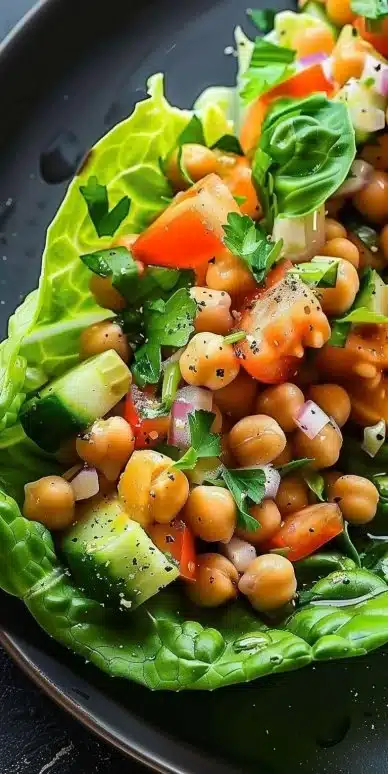 Chickpea salad lettuce boats with fresh ingredients and vibrant colors