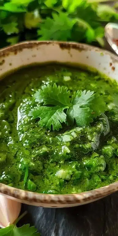 Cilantro garlic sauce in a bowl, ready to enhance your meals