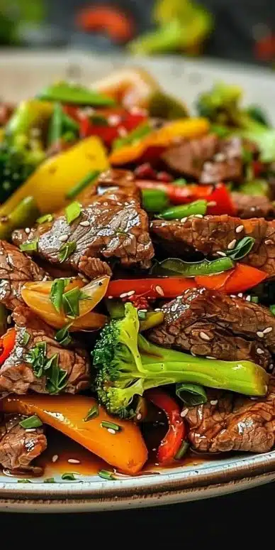 Delicious Cowboy Steak Stir Fry with colorful vegetables and tender beef