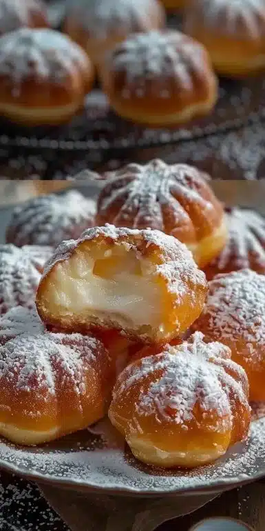 Delicious cream-filled bomboloni dessert on a plate