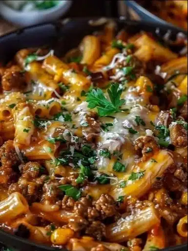 Creamy Cheesy Beef Taco Pasta