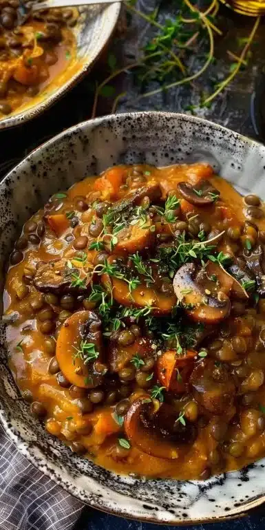Creamy Lentil Mushroom Stroganoff