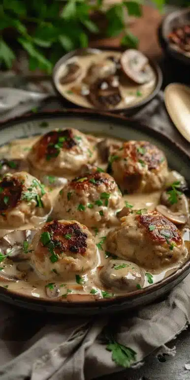 Creamy Mushroom Chicken Meatballs