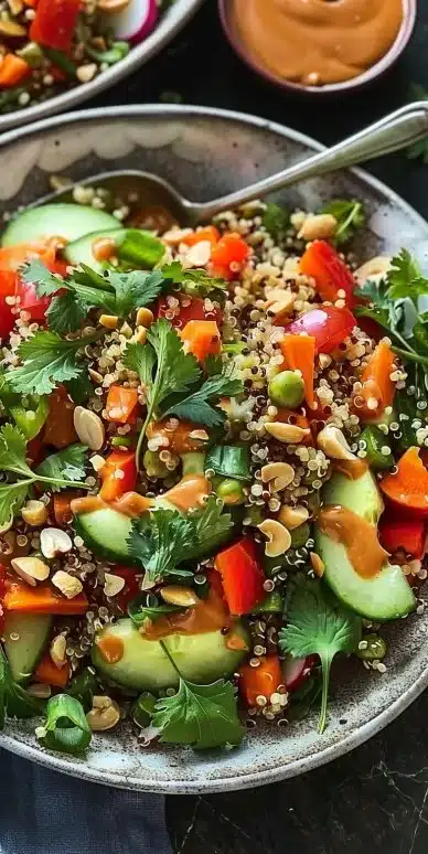 Crunchy Thai Quinoa Salad with Peanut Dressing Delightful Duo