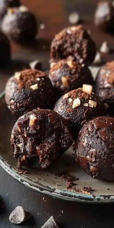 Delicious decadent brownie balls coated in chocolate and topped with sprinkles