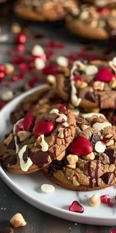 Decadent Valentine’s Day kitchen sink cookies with chocolate and nuts