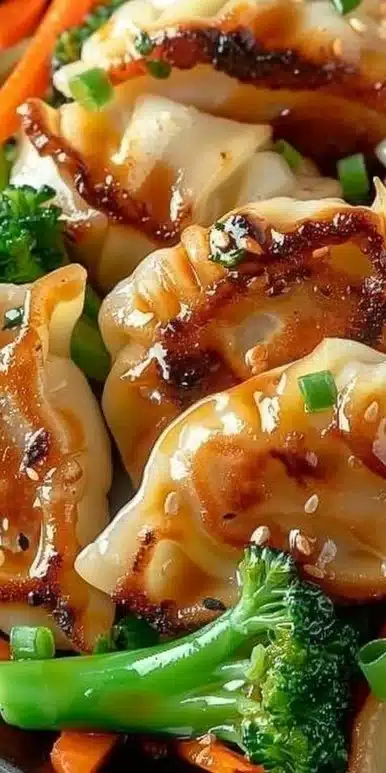 Easy potsticker stir fry dish prepared in just 25 minutes.