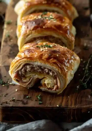 Delicious French Dip Roll Ups served with au jus for dipping