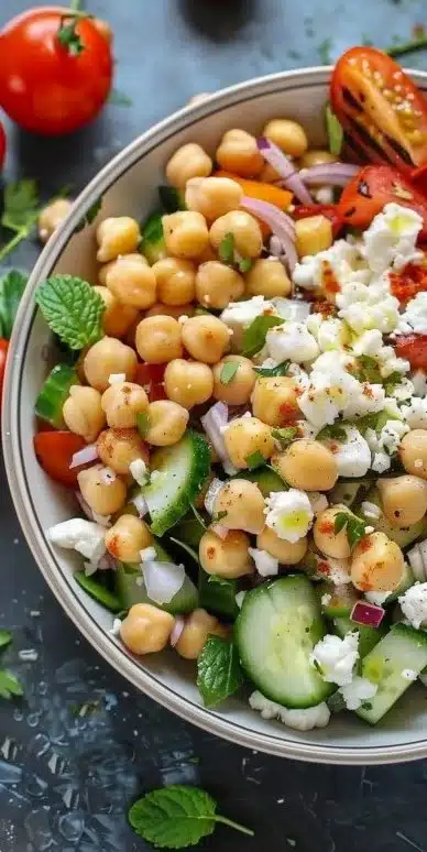 Fresh and Healthy Cottage Cheese Chickpea Salad Bowl