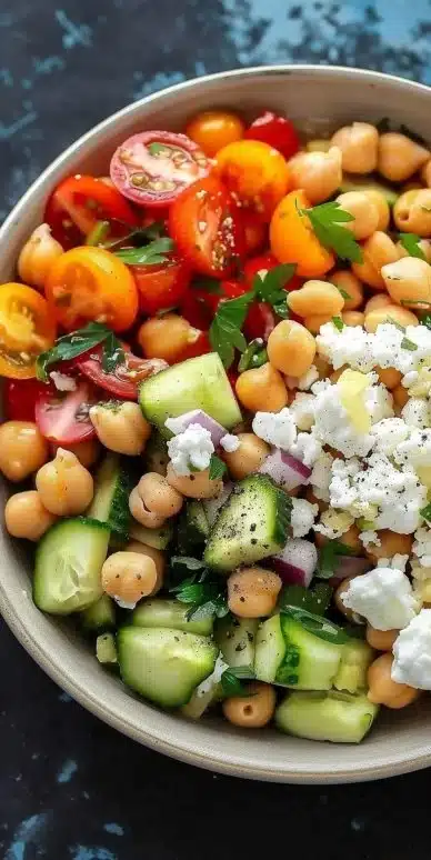 Fresh and Healthy Cottage Cheese Chickpea Salad Bowl