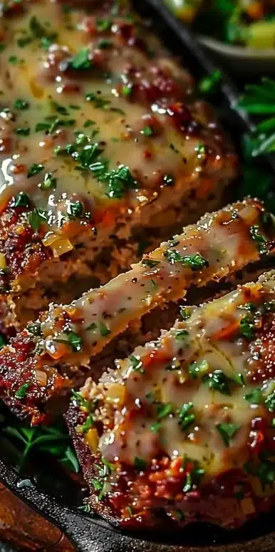 Garlic Parmesan Chicken Meatloaf served with herbs and sides