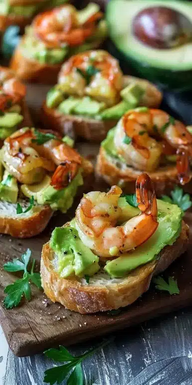 Garlic Shrimp Crostini with Avocado