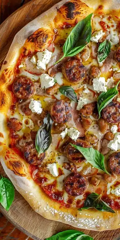 Delicious Hot Honey & Feta Pizza with gourmet sausage toppings