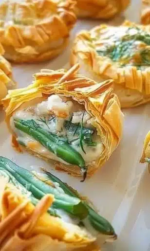 Delicious green bean casserole bites served as tempting comfort treats.