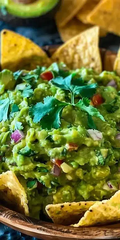 Delicious guacamole with fresh herbs ready to enjoy.