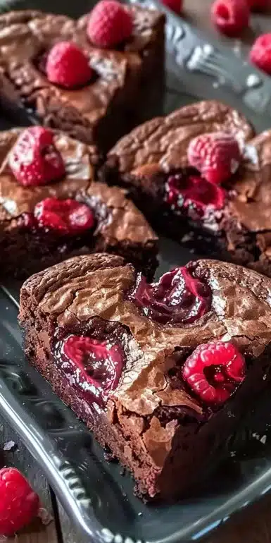 Heart-Shaped Brownies with Raspberry Swirl