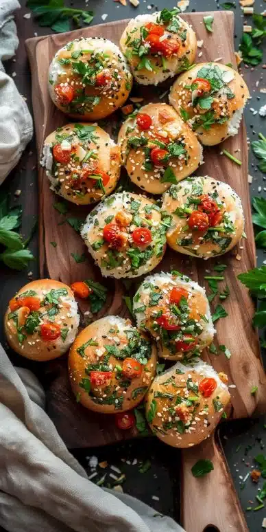 High protein bagel bites served with toppings for guilt-free snacking