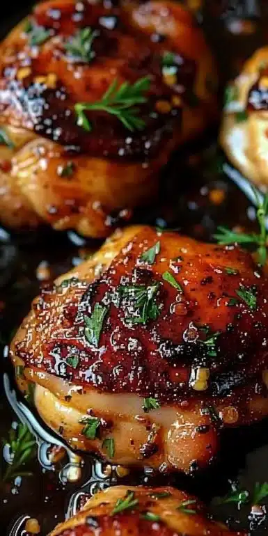 Delicious honey garlic chicken thighs served with vegetables