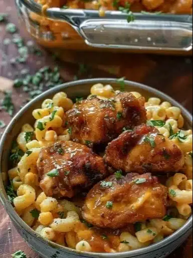 Honey Garlic Chicken with Cheesy Mac