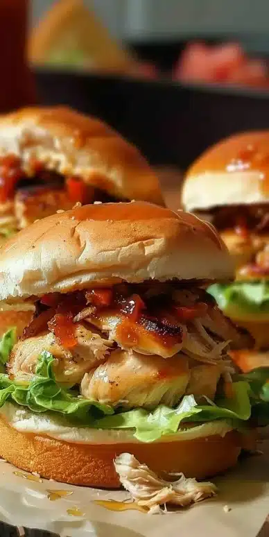 Honey Mustard BLT Chicken Sliders with crispy bacon and fresh ingredients