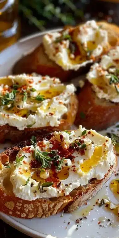 Irresistible Hot Honey Whipped Feta Crostini