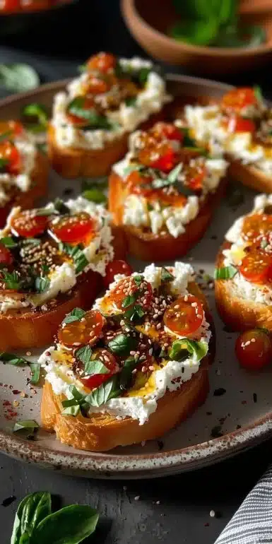 Irresistible Hot Honey Whipped Feta Crostini