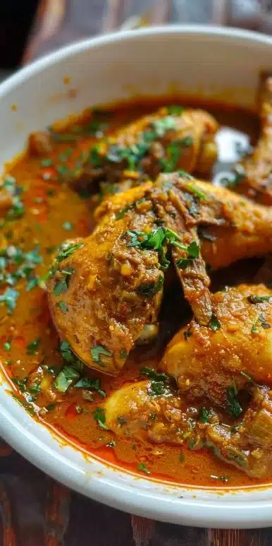Delicious and spicy Nigerian chicken stew served in a bowl
