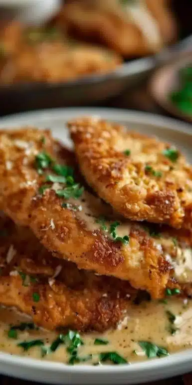 Juicy Chicken with Parmesan Crust and Garlic Sauce
