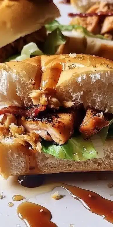 Delicious Maple Chicken Bacon Sliders with toppings and sauces