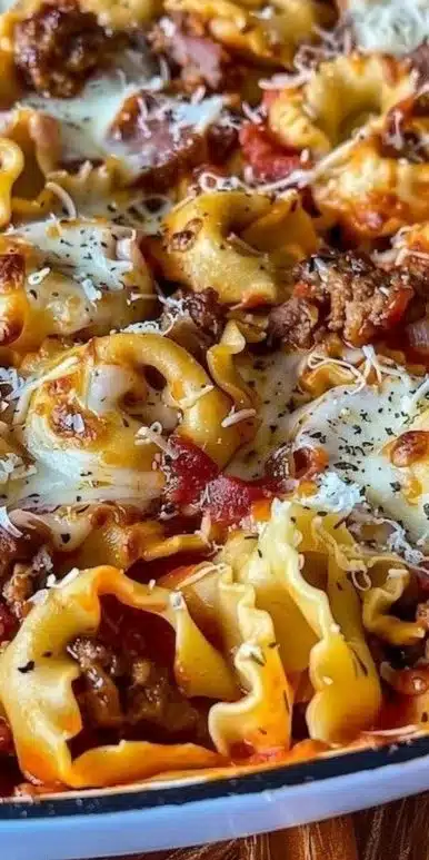 Meat Lovers Pizza Tortellini with various meats and cheeses