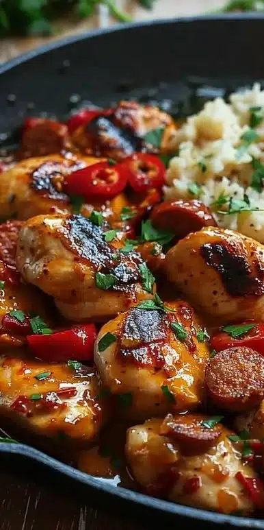Melting chicken with chorizo dish served on a plate, combining creamy flavors