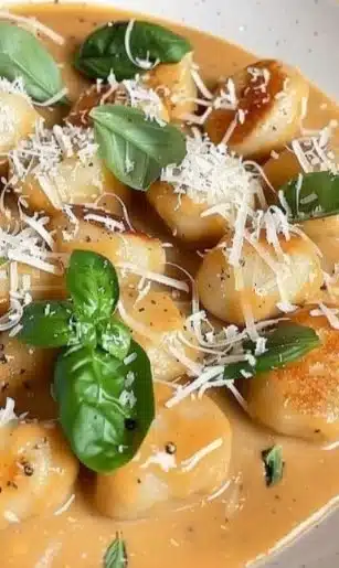 Plate of decadent Millionaire Gnocchi with creamy sauce