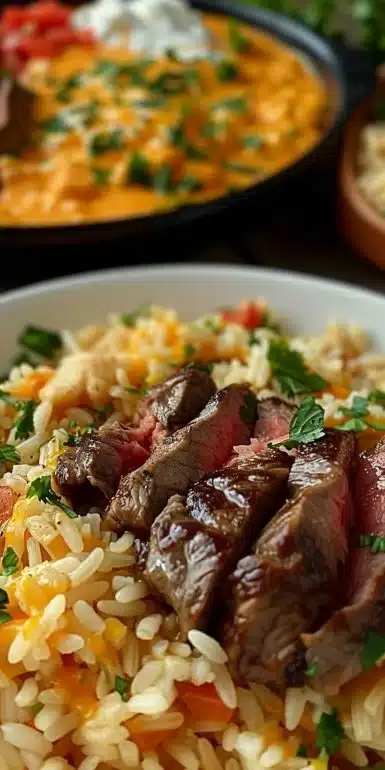 Mouthwatering Steak Queso Rice