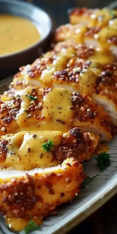 Pretzel Chicken with Mustard-Cheddar Sauce You’ll Crave