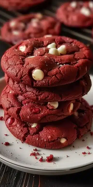 Freshly baked Red Velvet Cookies made from cake mix