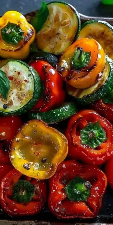 Delicious roasted zucchini and bell peppers dish on a plate
