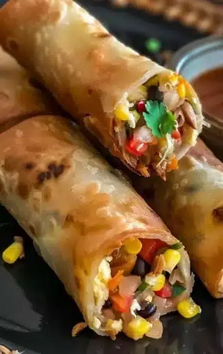 Delicious homemade Southwest Egg Rolls served with dipping sauce